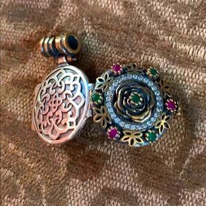 Ruby Emerald Topaz Silver Locket Pendant Celtic Infinity Knots, Lotus & Rose